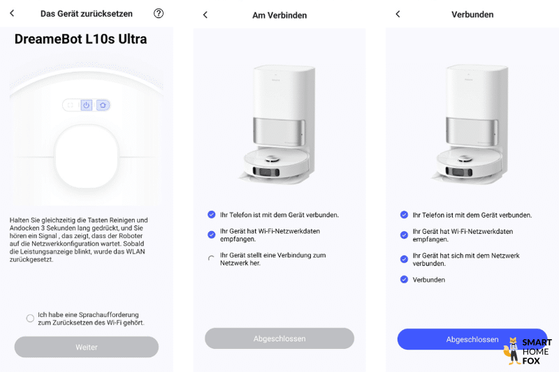 Die Internetverbindung des Dreame L10s Ultra wird eingerichtet.